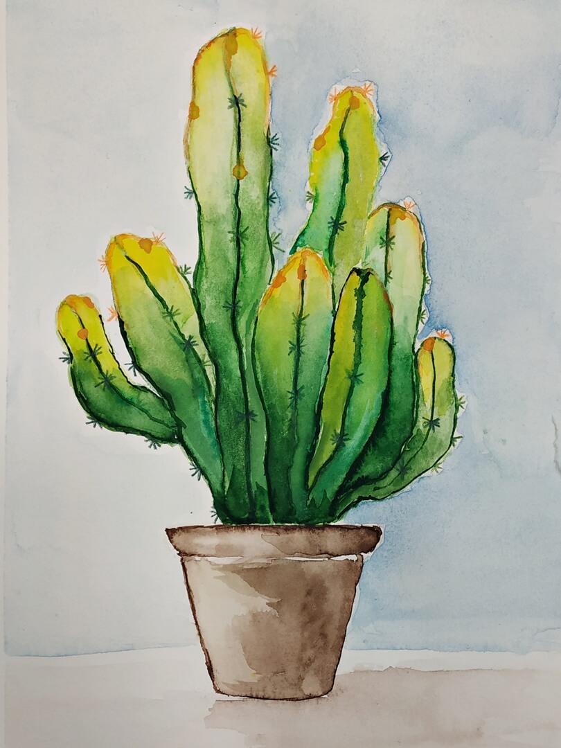 Praca ucznia. Ilustracja akwarelowa Kaktus I