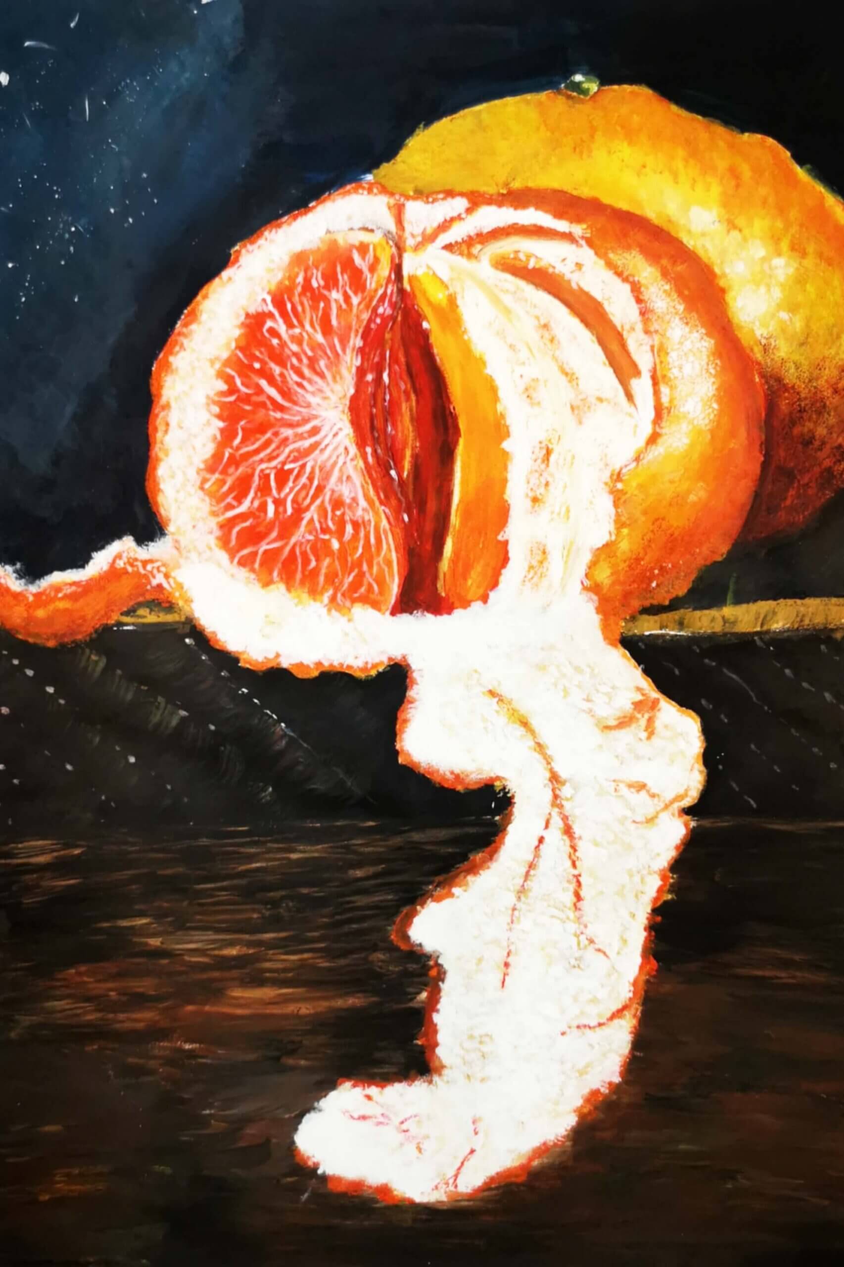 Pomarańćza malowana farbami akrylowymi